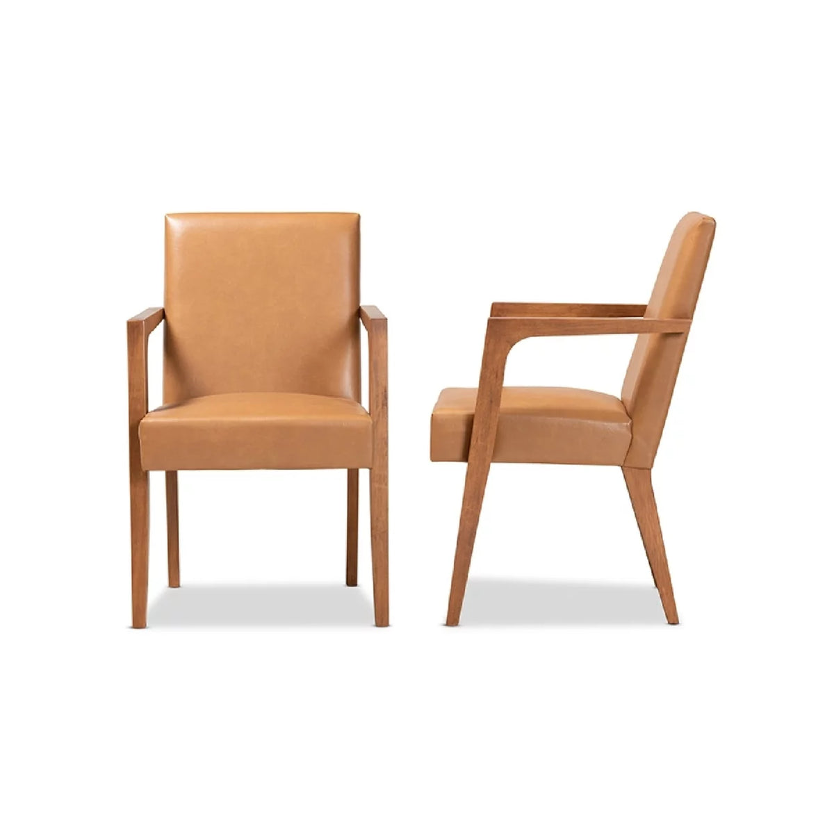 Tan Faux Leather Upholstered Wood 2-Piece Armchair Set Q266593