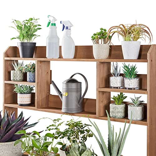 Brown Potting Bench Table with Storage Shelf E7409