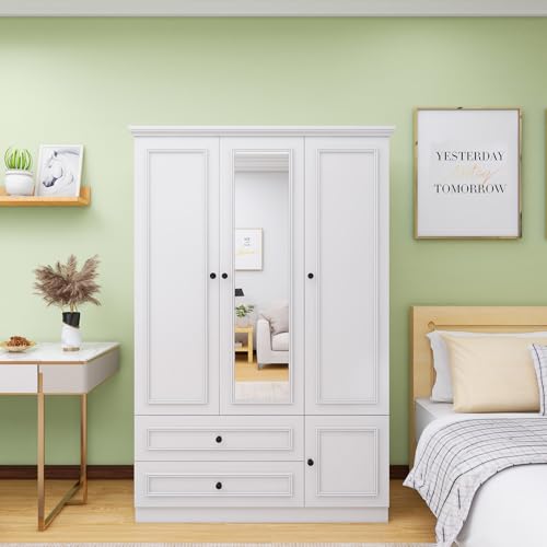 White 4 Door Armoire with 2 Hanging Rods and 4 Drawers W707