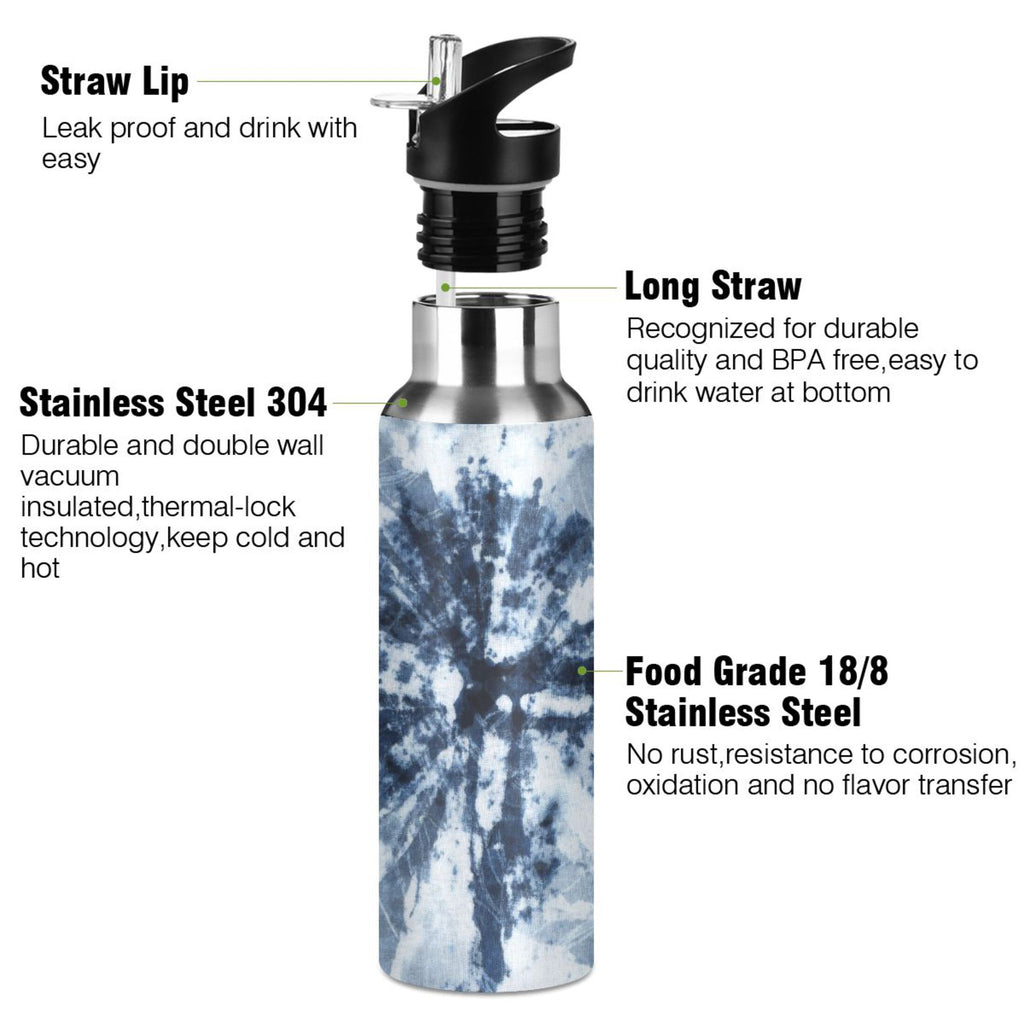 Tie-dye Blue Stainless Steel Insulated Water Bottle with Straw Lid Z895898