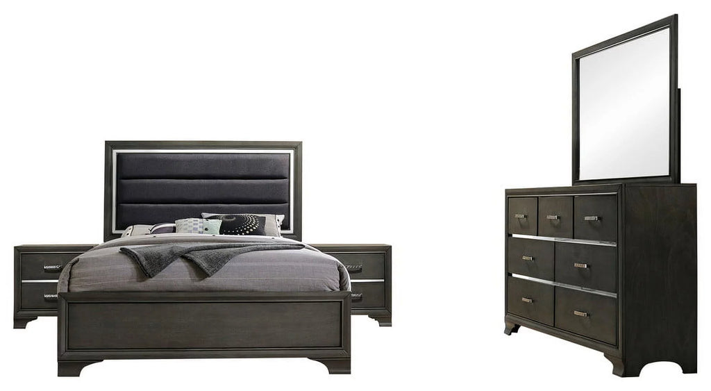 5 Piece Queen Size Gray Wood Bedroom Set X968
