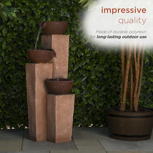 41” Outdoor 3-Tiered Weathered Stone Water Fountain W3307
