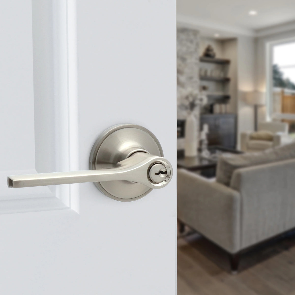 Entry Door Lever Satin Nickel with Round Rosette N131674