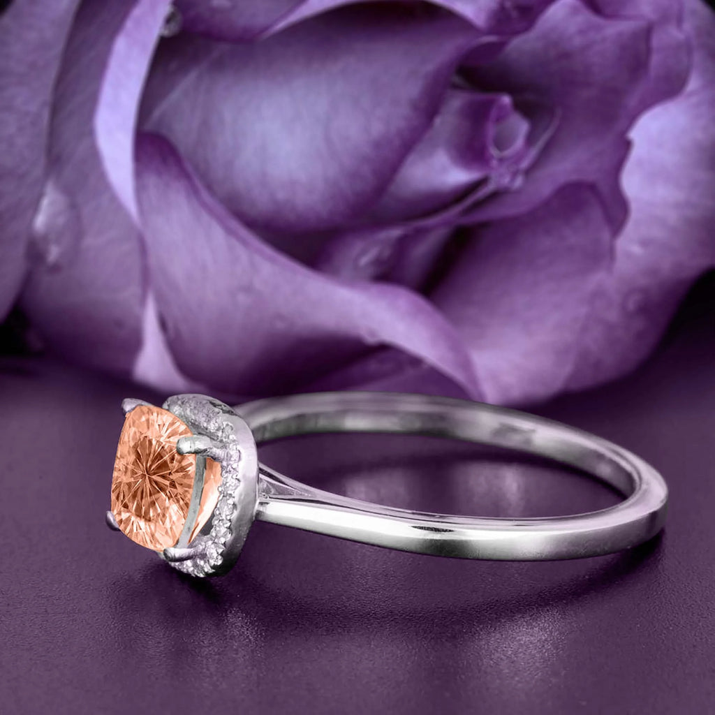 1.55 Carat Cushion Cut Morganite And Diamond Moissanite Engagement Ring in 10k Solid White Gold S822056
