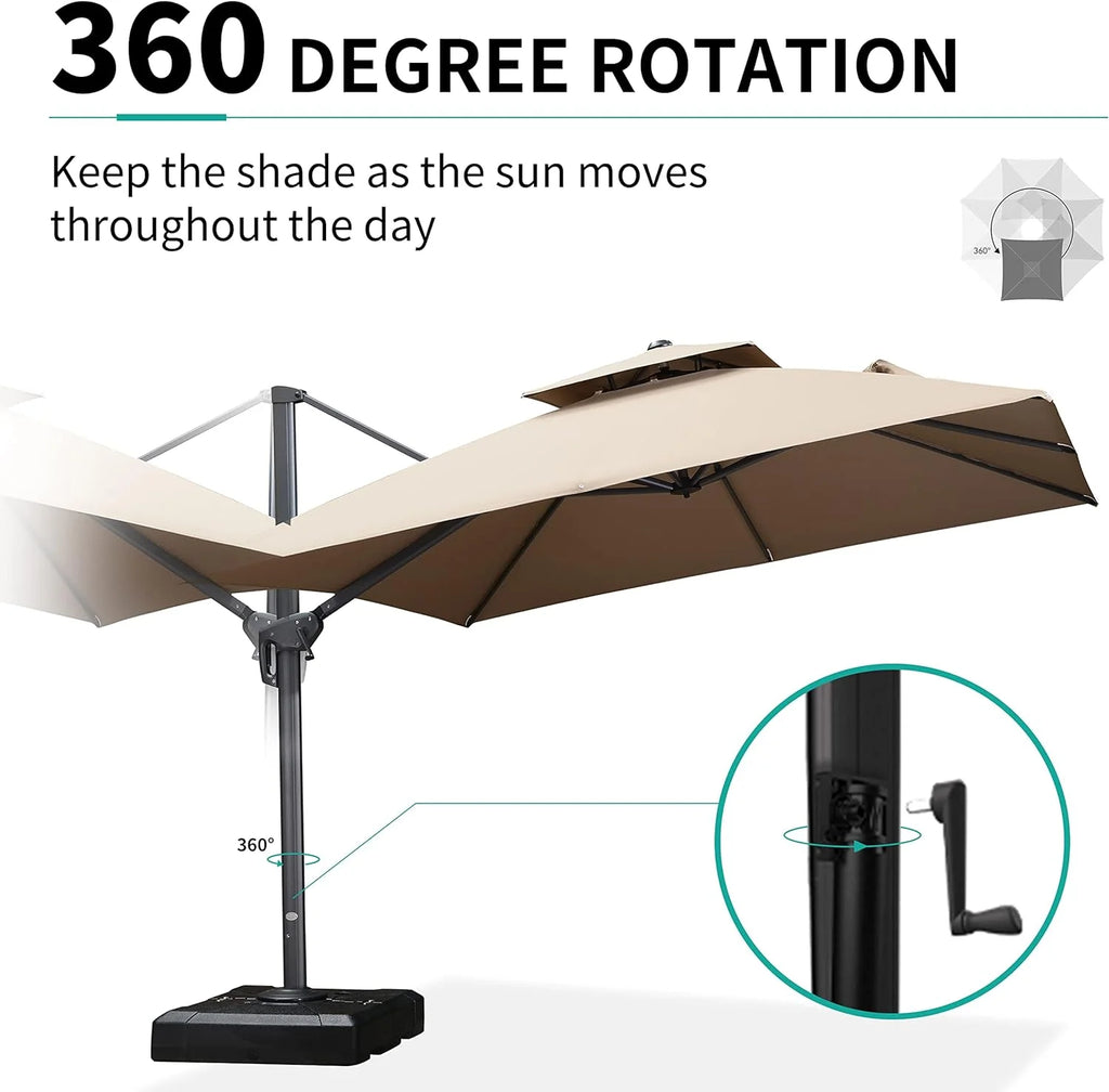 12FT Square Cantilever Patio Umbrella with 360° Rotation Tilting I8411