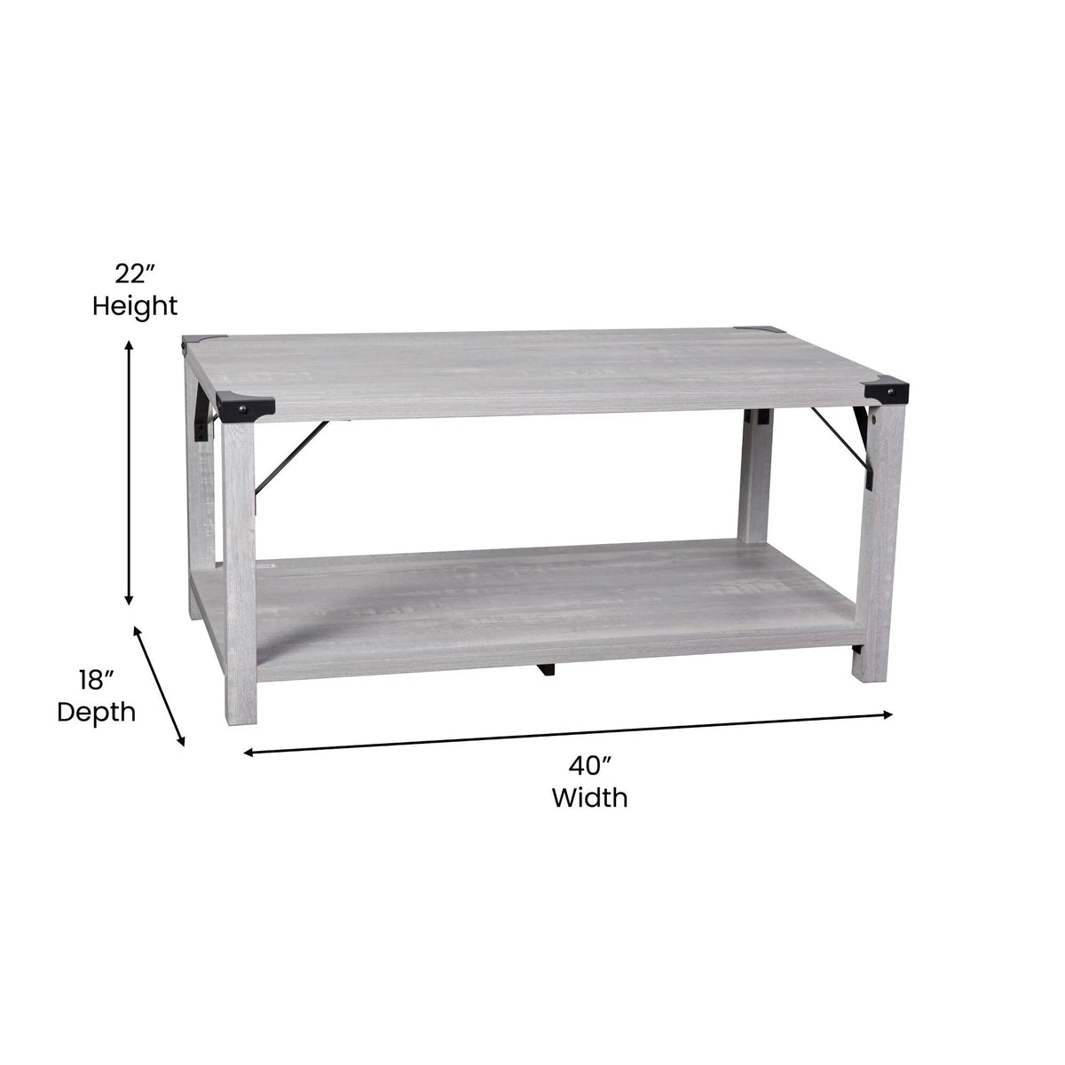2-Tier Coffee Table with Metal Side Braces and Corner Caps Aspen Gray G3190