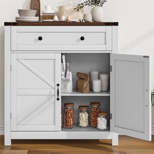 White Freestanding Storage Cabinet with 2 Doors and Walnut Countertop H9283