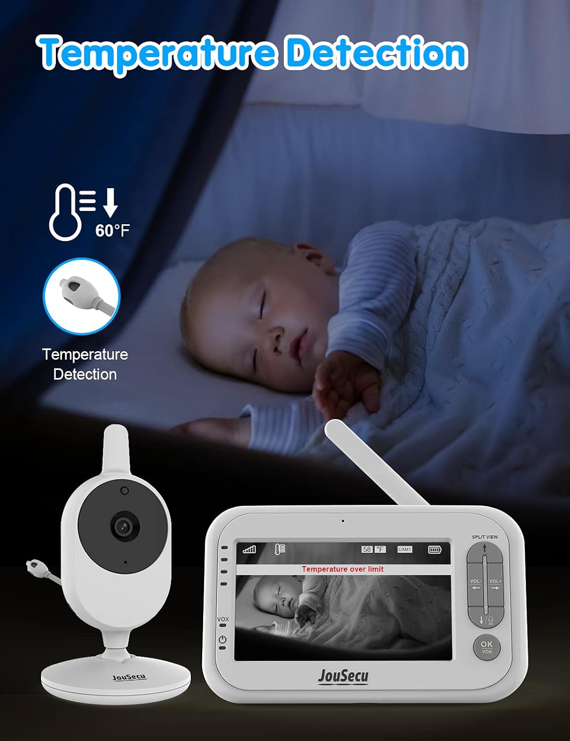 Baby Monitor with 2 Camera and Audio 4.3 Inches LCD Split Screen C2710