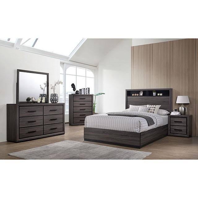 Gray Cal King Bed with Bookcase Headboard Z172548