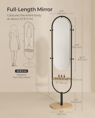 Oak Beige and Ink Black Full-Length Floor Mirror N8990