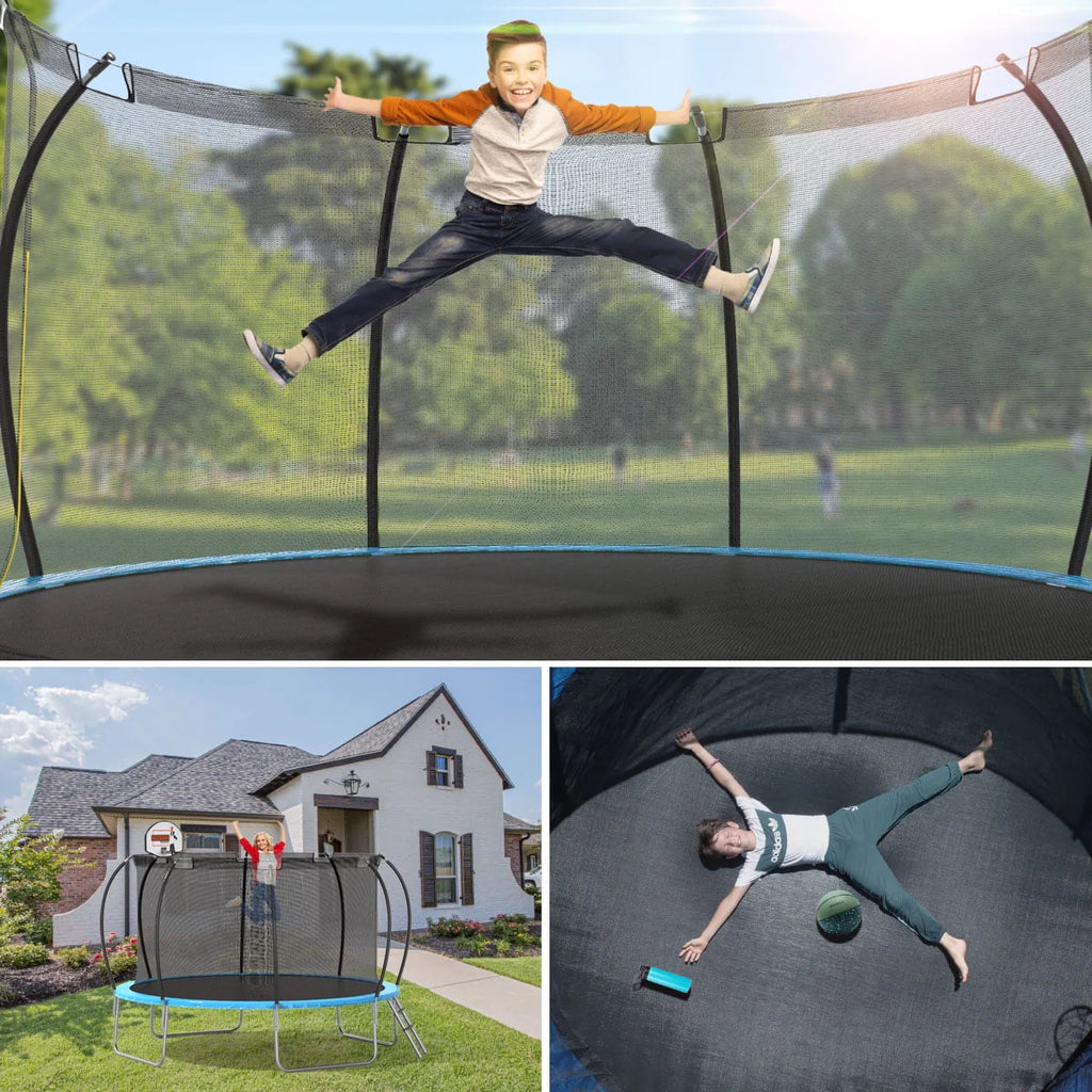 12 ft Trampoline with Enclosure and Basketball Hoop B64156