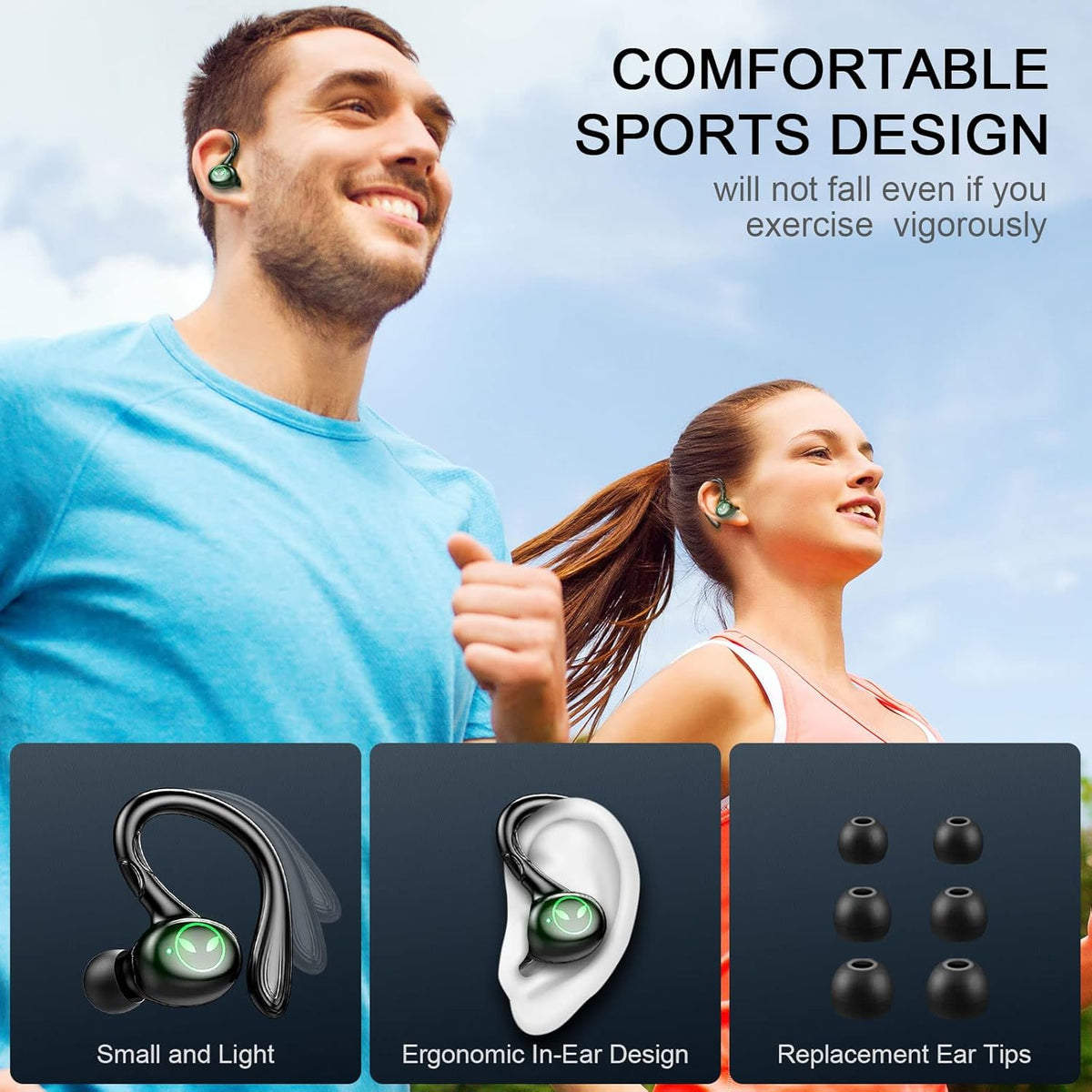 Wireless Earbuds with Earhooks, IP7 Waterproof, 40H Playtime, Pack of 2 K73416