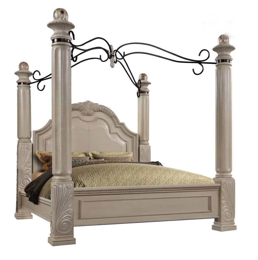 Antique White Solid Hardwood King Canopy Bed W987335