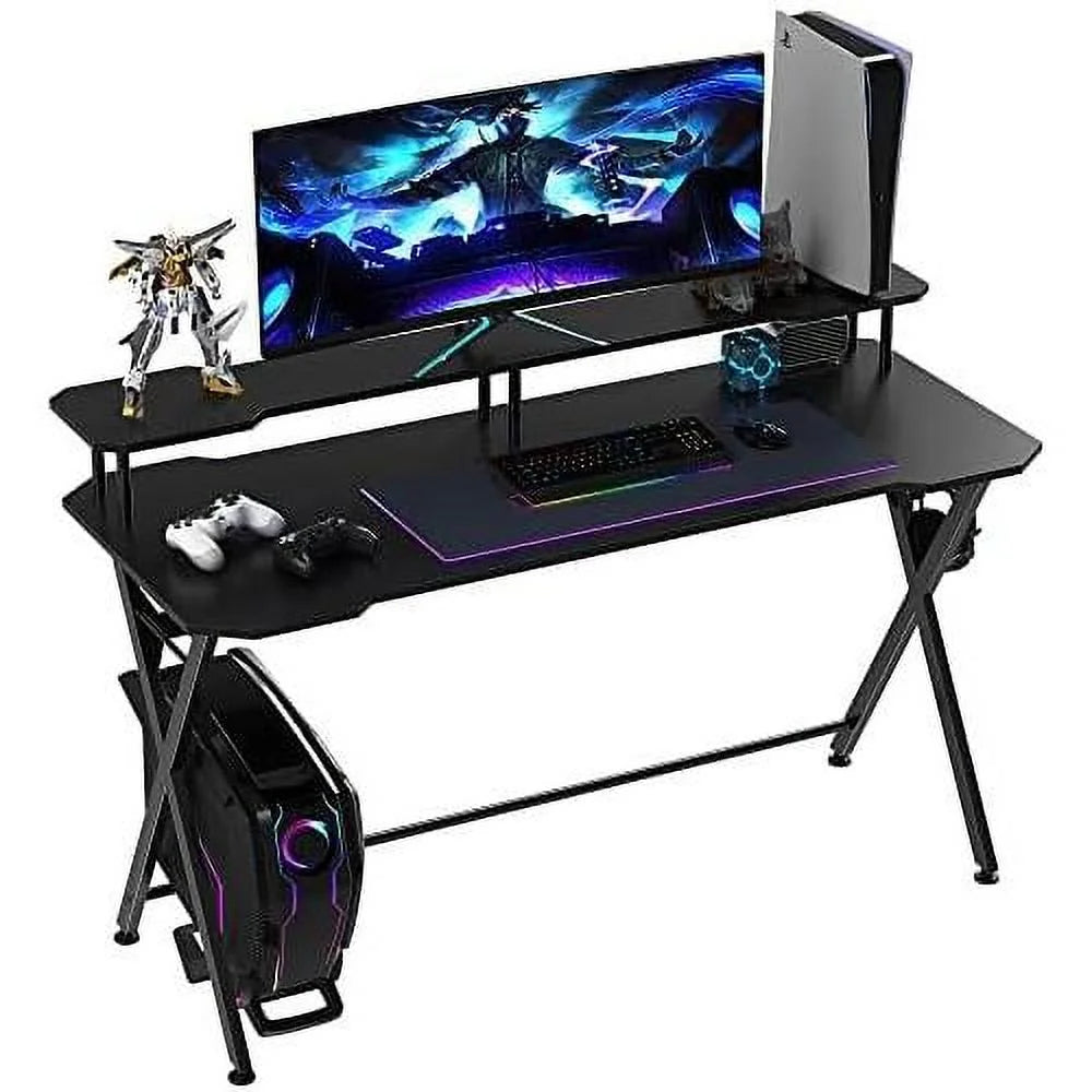 55 Inch Black Gaming Desk with Monitor Stand P57989