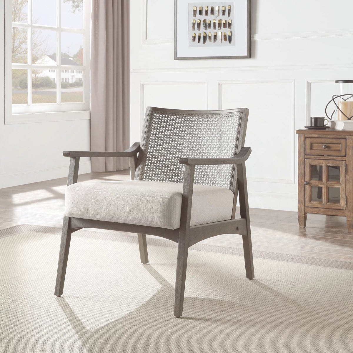 Linen Cream Fabric Arm Chair R6238