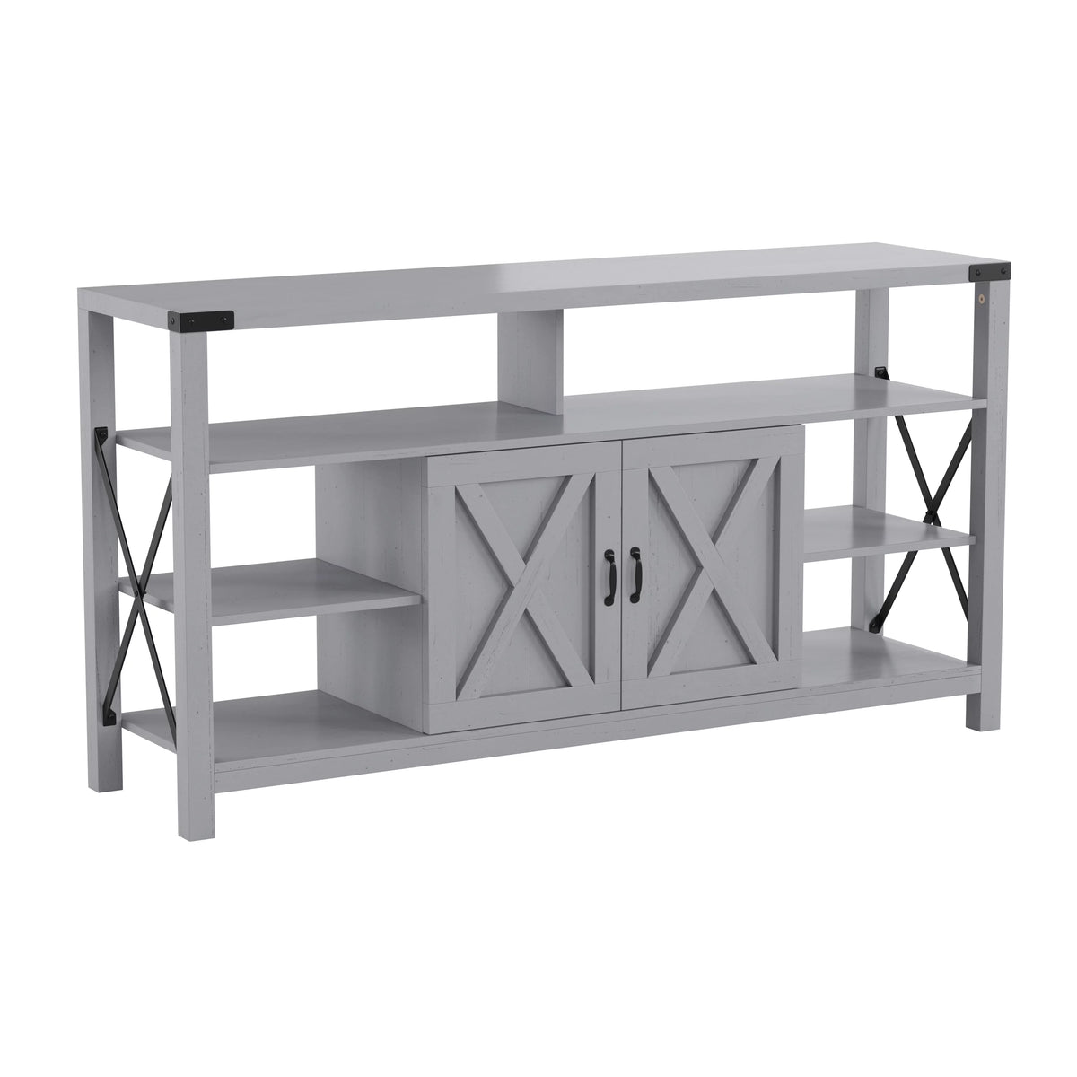 60 Inch Coastal Gray Media Console Cabinet S9155