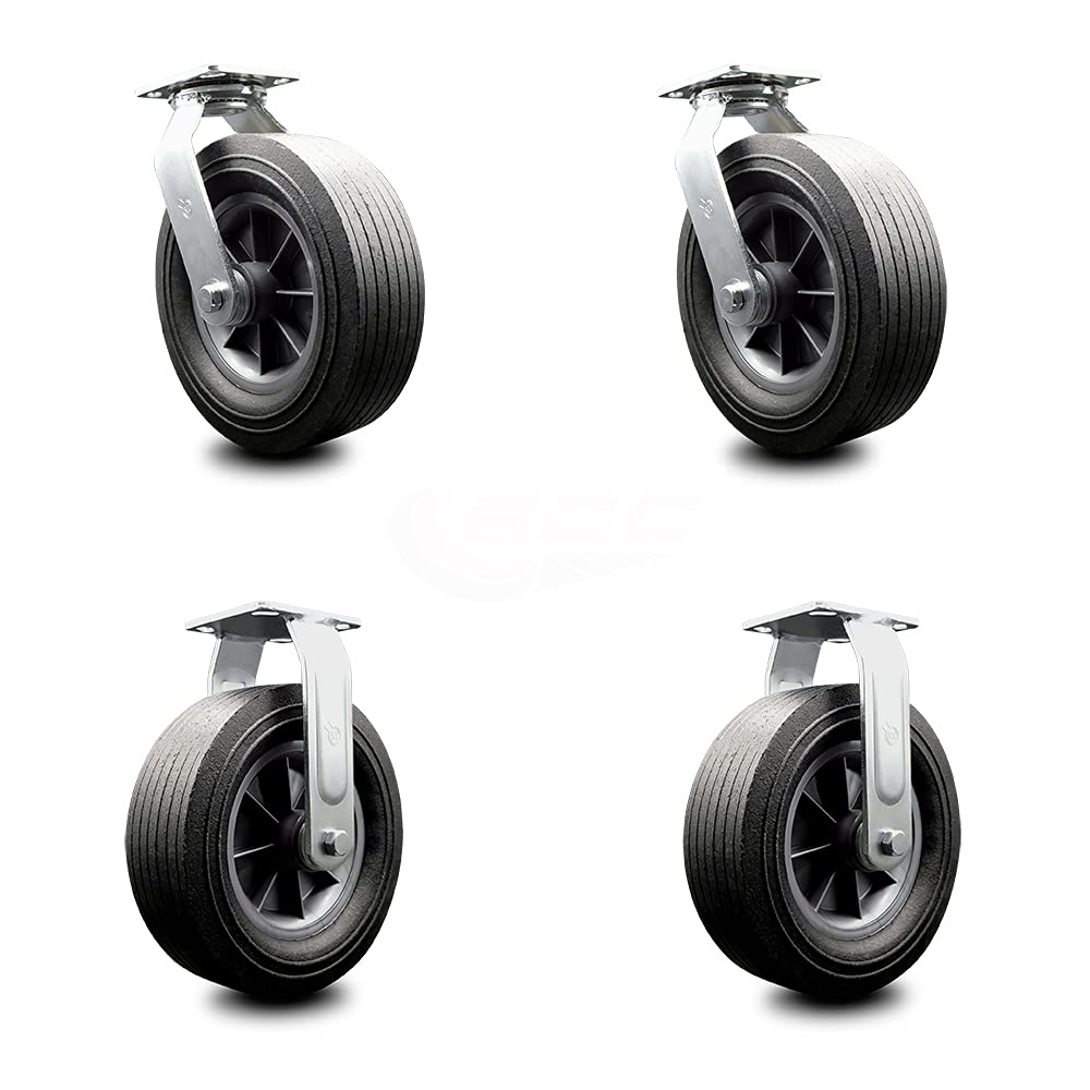 10 Inch Swivel Caster with Brake Semi-Pneumatic Wheel Pack of 2 E785955