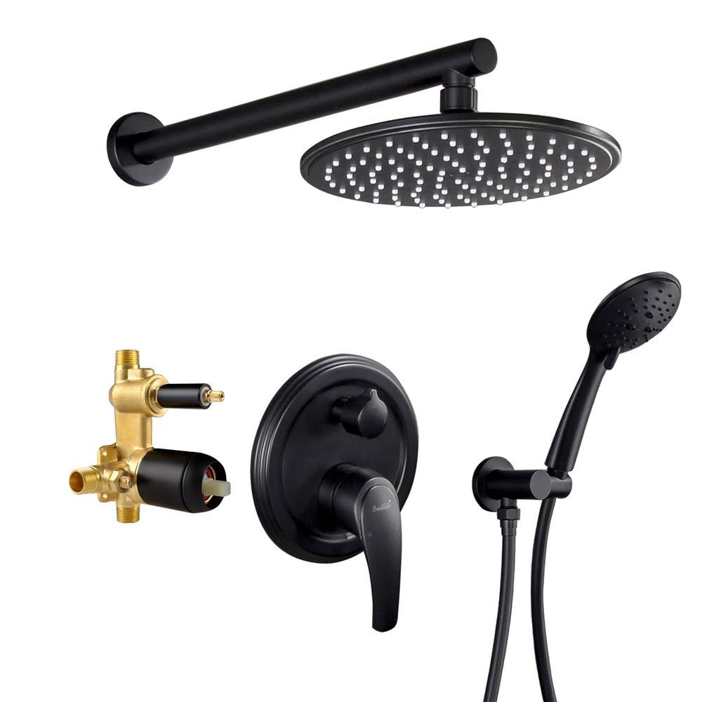 Matte Black Wall Mount Dual Shower Heads with Pressure Balance Valve S378994