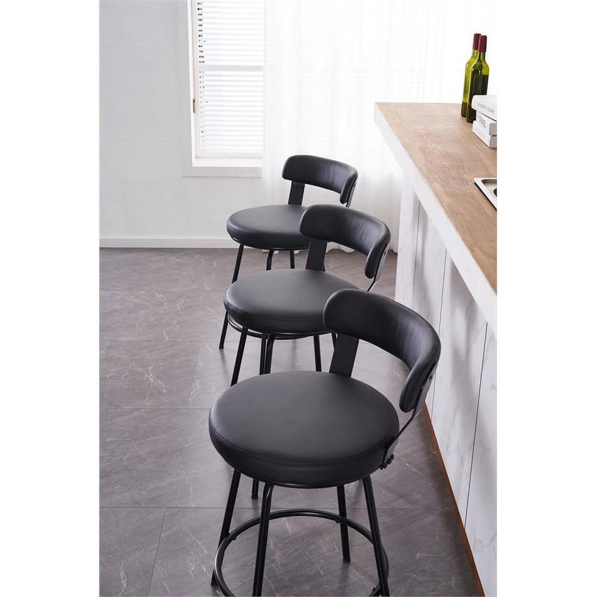 Black Faux Leather Swivel Counter Stool Set of 3 O651