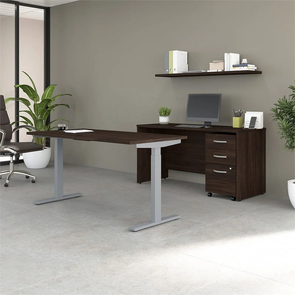 Black Walnut Engineered Wood Adjustable Standing Desk Set S3055