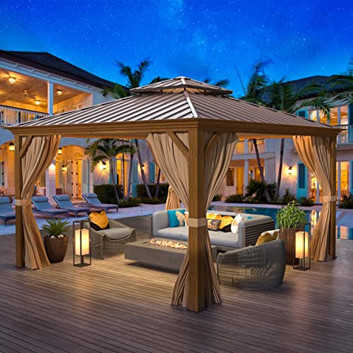 12'x16' Hardtop Gazebo with Curtains and Netting A53699