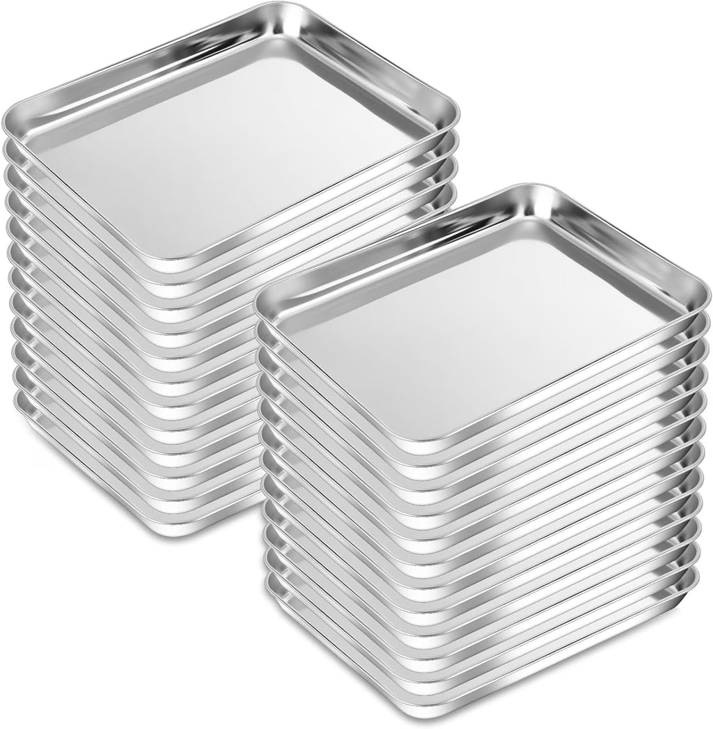 24 Pc Baking Sheet Pans 8 x 10 Inch Rectangle Metal Food Trays K60551
