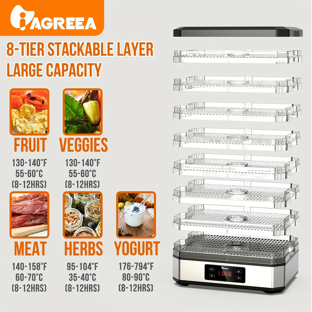 8 Trays Digital Food Dehydrator V490781