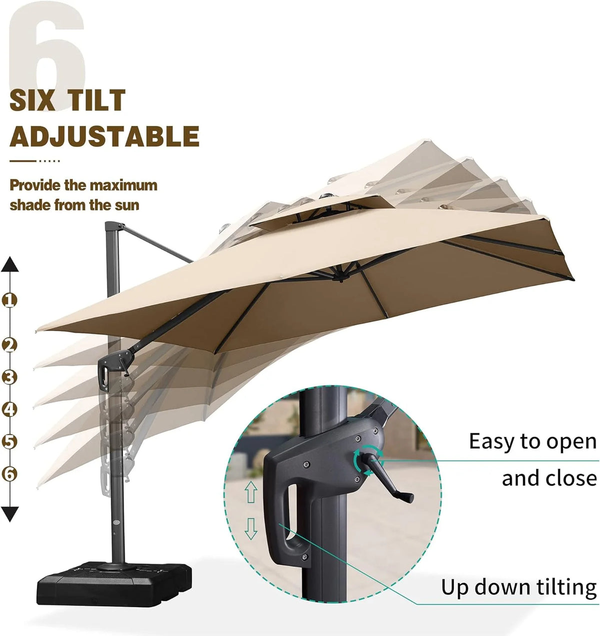 12FT Square Cantilever Patio Umbrella with 360° Rotation Tilting I8411