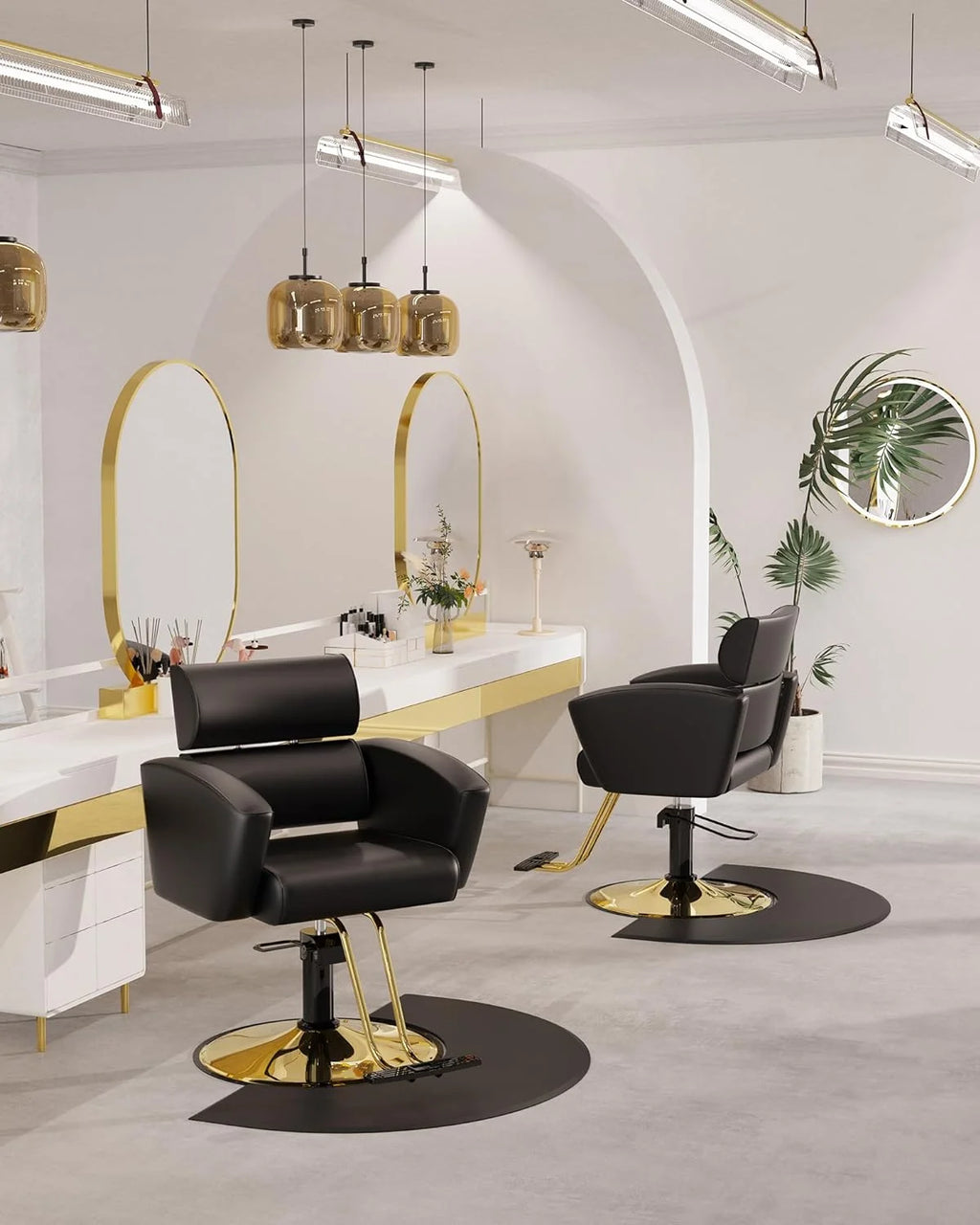 Gold Salon Chair with Black Leather Upholstery and Adjustable Height W6102
