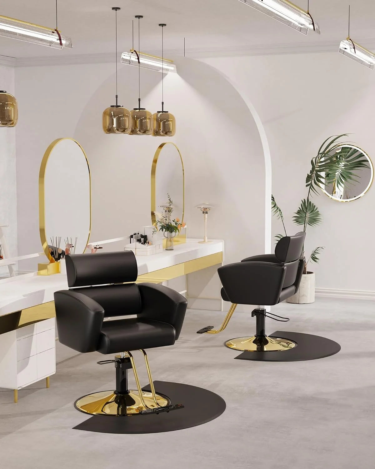 Gold Salon Chair with Black Leather Upholstery and Adjustable Height W6102