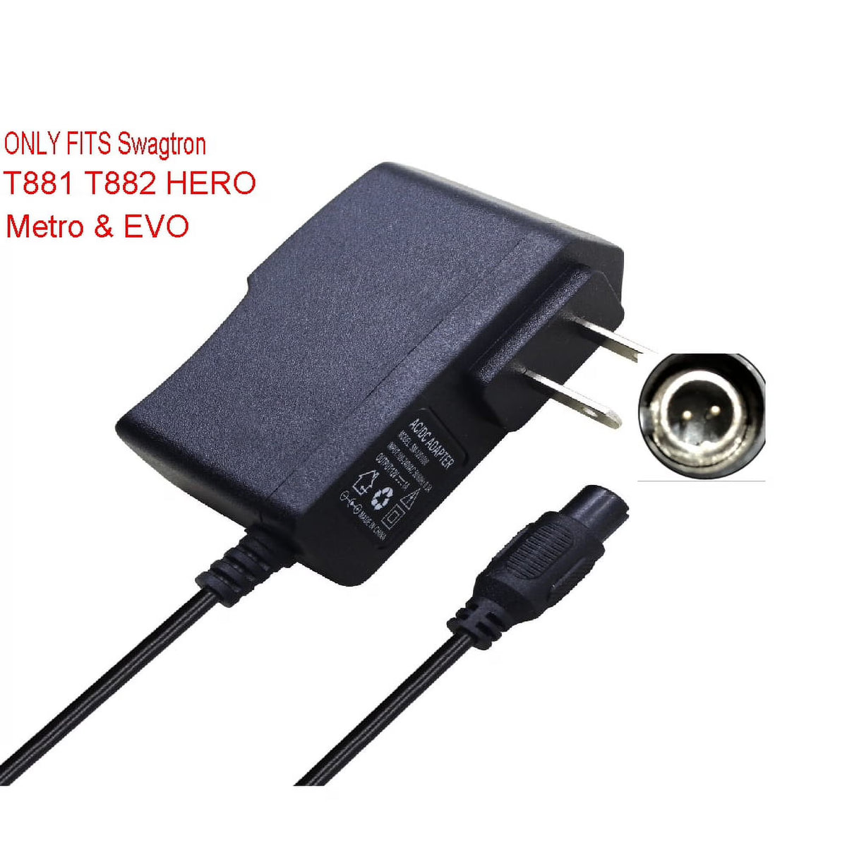Charger Power Cord for Swagtron Hoverboard Scooter H44519
