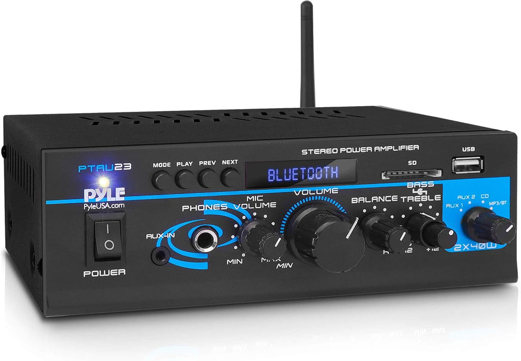 2X40W Bluetooth Power Amplifier System with RCA, USB, AUX, Headphone, Mic Input F55222