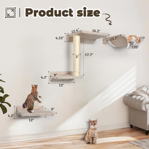 5 Pcs Wall-Mounted Cat Shelves with Sisal Scratcher Post B6875