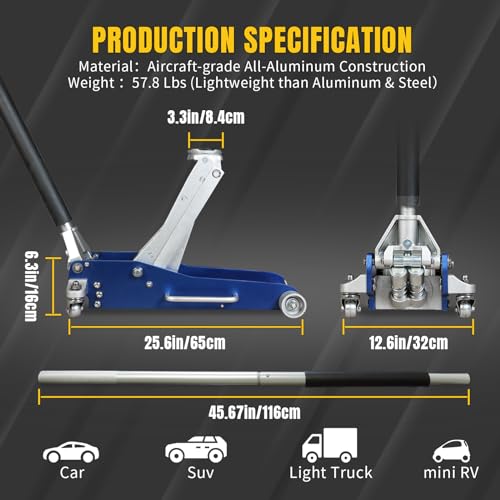 3 Ton Aluminum Floor Jack, 6600 lbs Capacity N2333