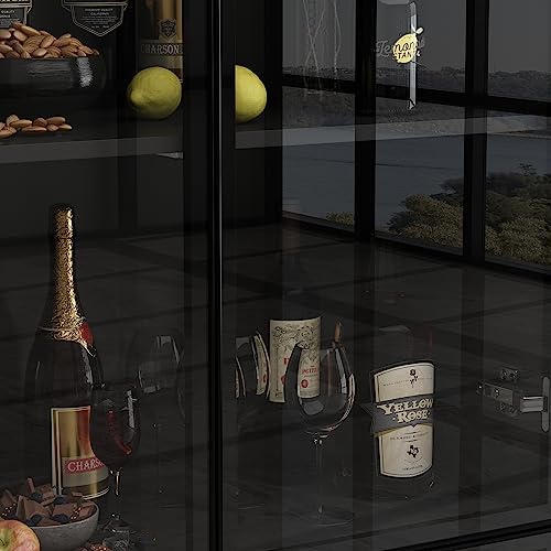 Black Glass Door Cabinet with 4 Shelves and 2 Drawers W1587