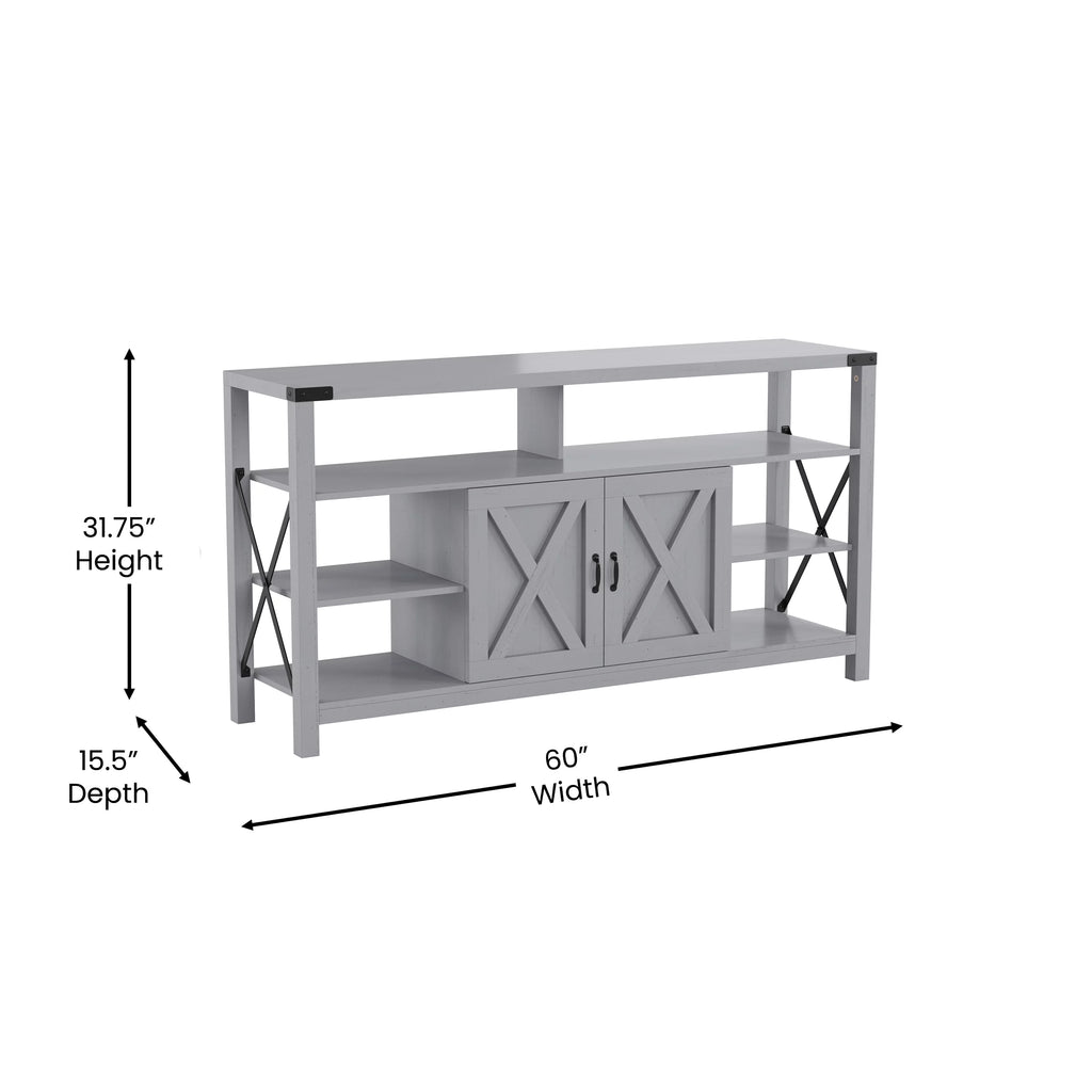 60 Inch Coastal Gray Media Console Cabinet S9155