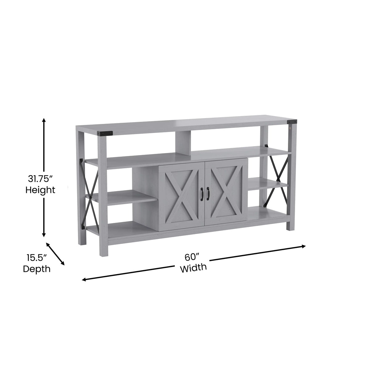 60 Inch Coastal Gray Media Console Cabinet S9155