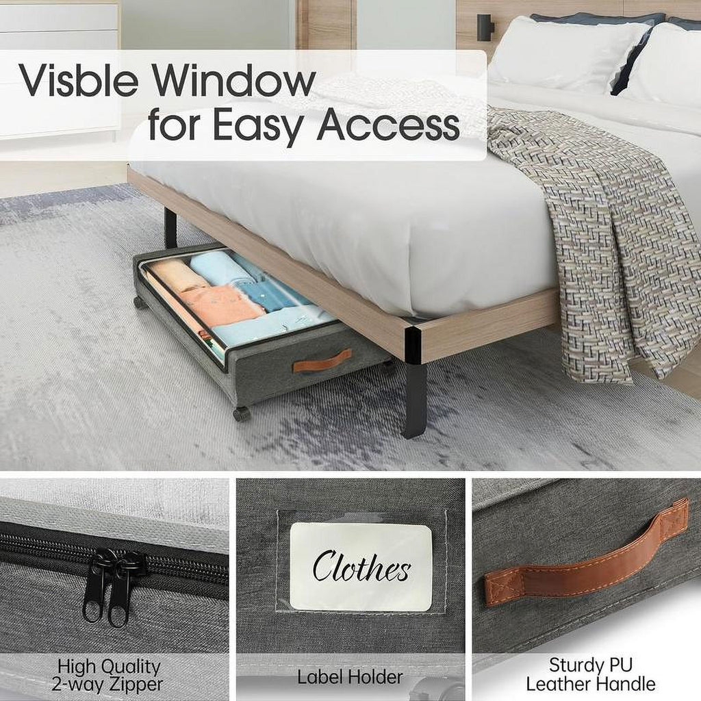 2-Pack Underbed Storage Boxes with Silent Wheels and Clear PVC Window C216373