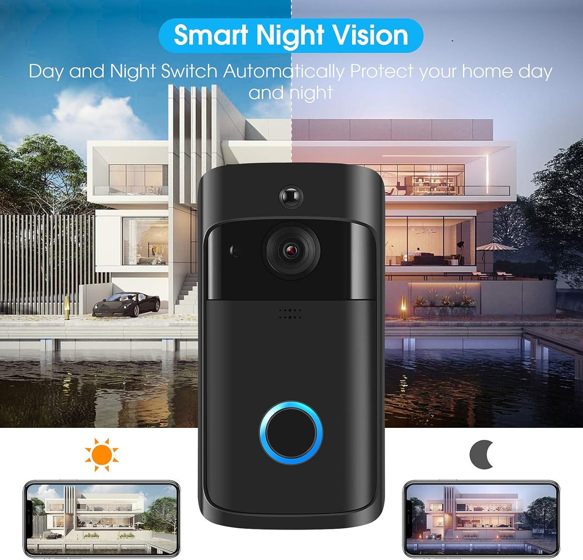 Wireless Doorbell Camera with Chime, Motion Detection, 2-Way Audio, Night Vision P794412