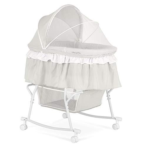 Portable 2-in-1 Bassinet & Cradle in Blue and White with Storage Basket U625713