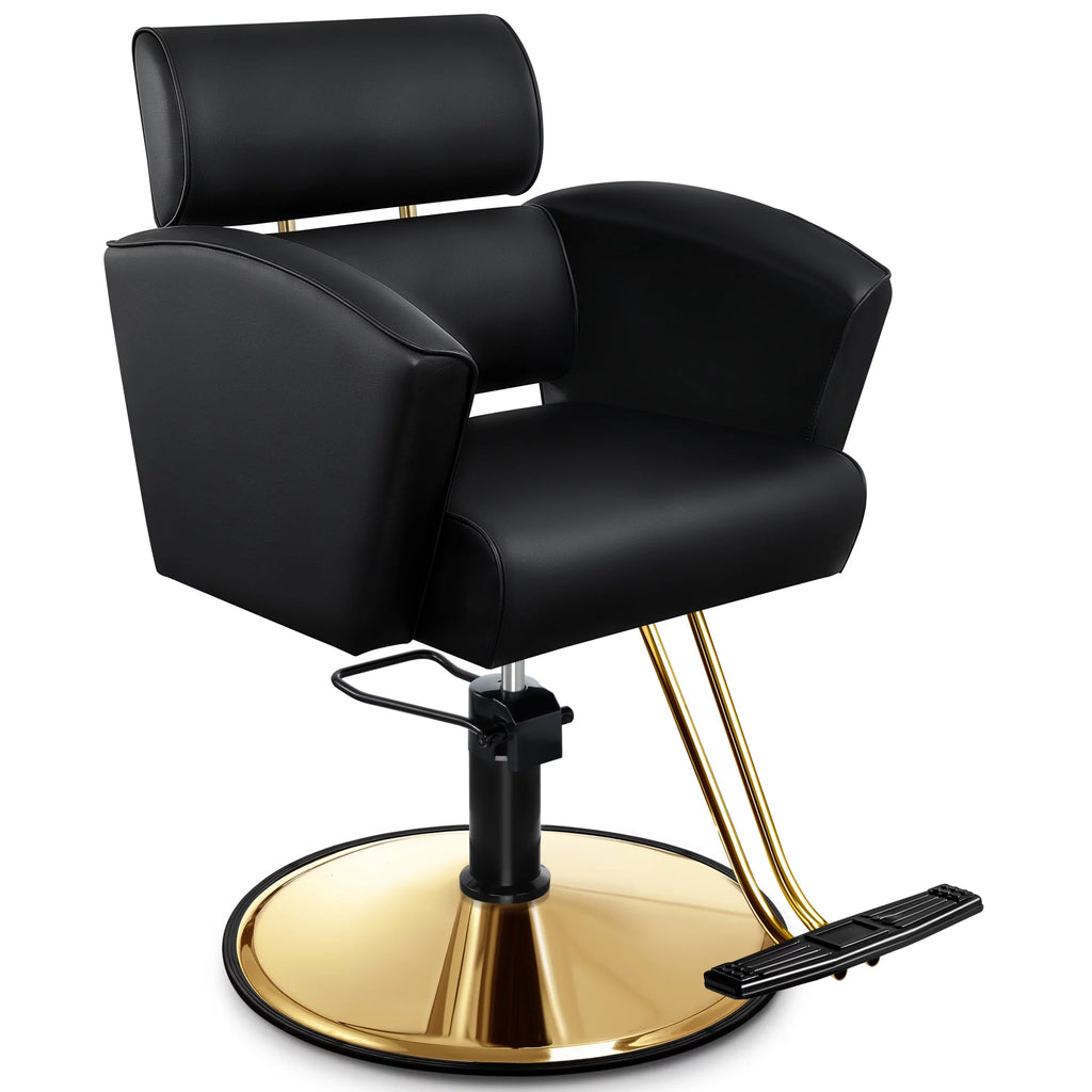 Gold Salon Chair with Black Leather Upholstery and Adjustable Height W6102