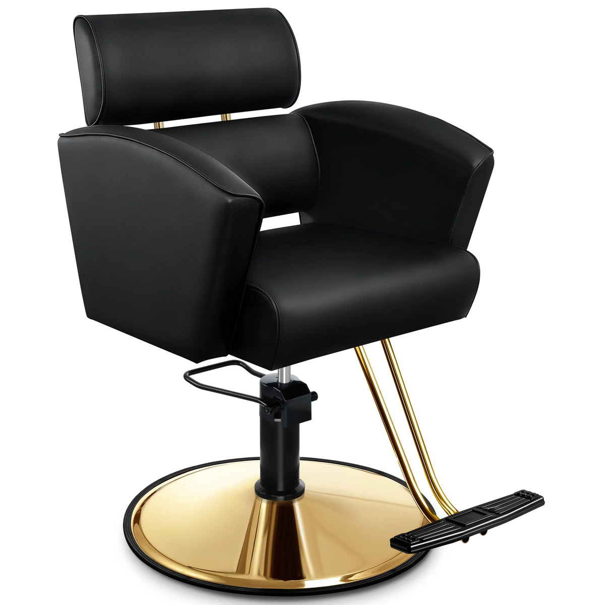 Gold Salon Chair with Black Leather Upholstery and Adjustable Height W6102