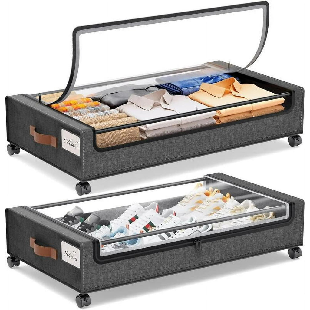 2-Pack Underbed Storage Boxes with Silent Wheels and Clear PVC Window C216373