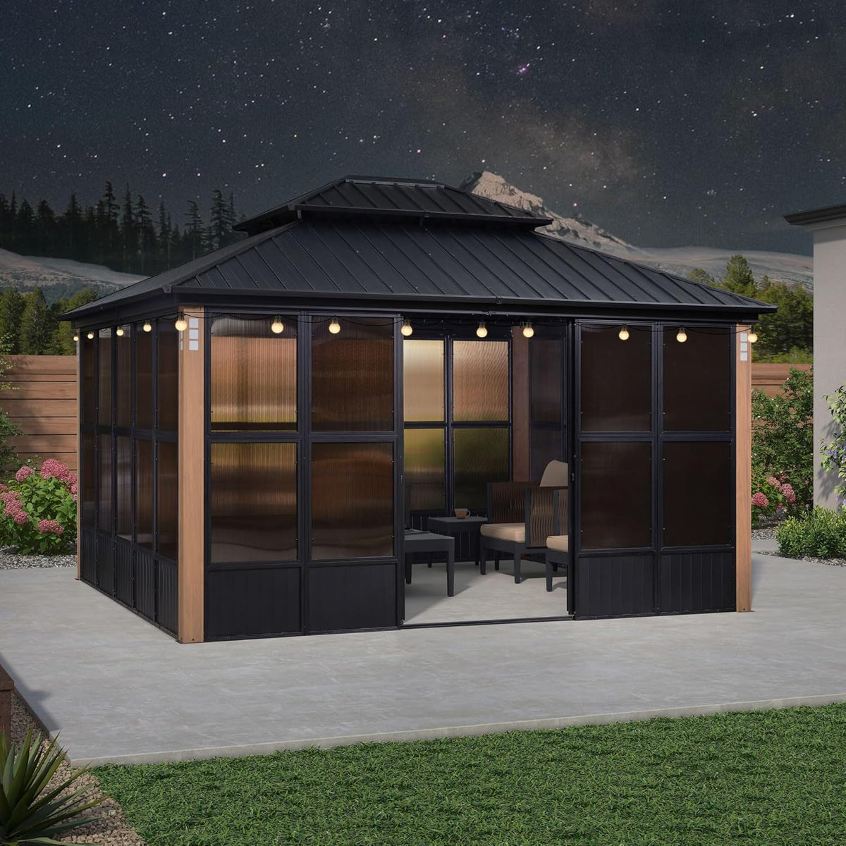 12' X 14' Patio Hardtop Gazebo with Detachable Windows O545