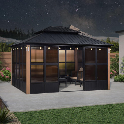 12' X 14' Patio Hardtop Gazebo with Detachable Windows O545
