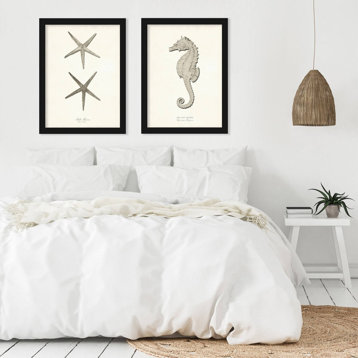 Greige Sea Horse 2 Piece Black Framed Print Set O999