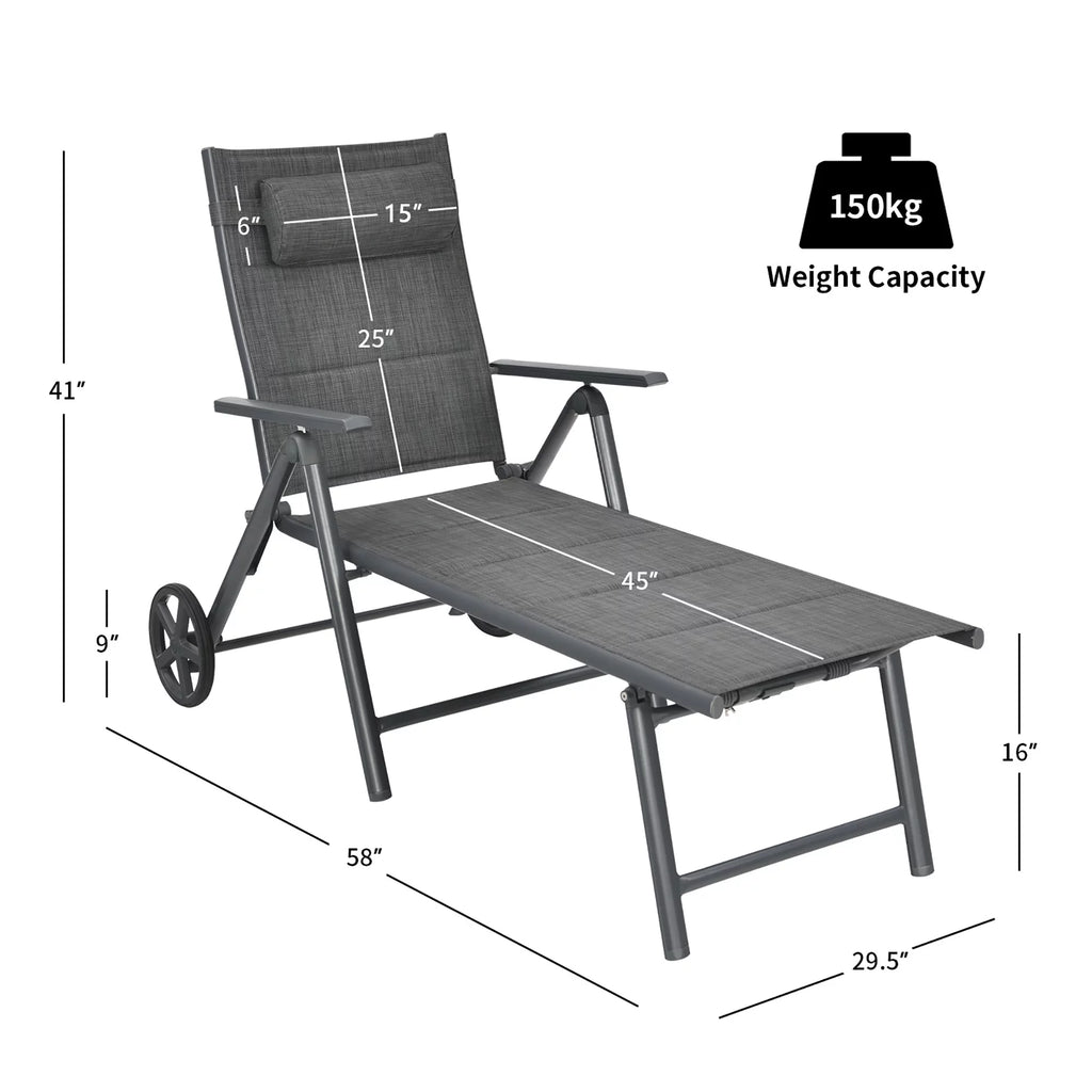 2PCS Aluminum Adjustable Pillow Padded Patio Chaise Lounge P136