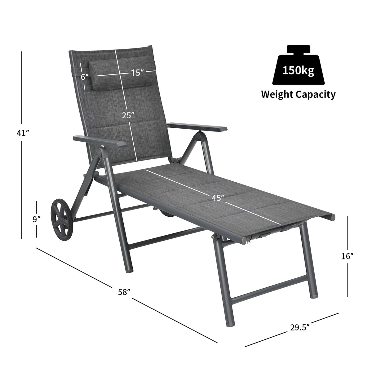 2PCS Aluminum Adjustable Pillow Padded Patio Chaise Lounge P136