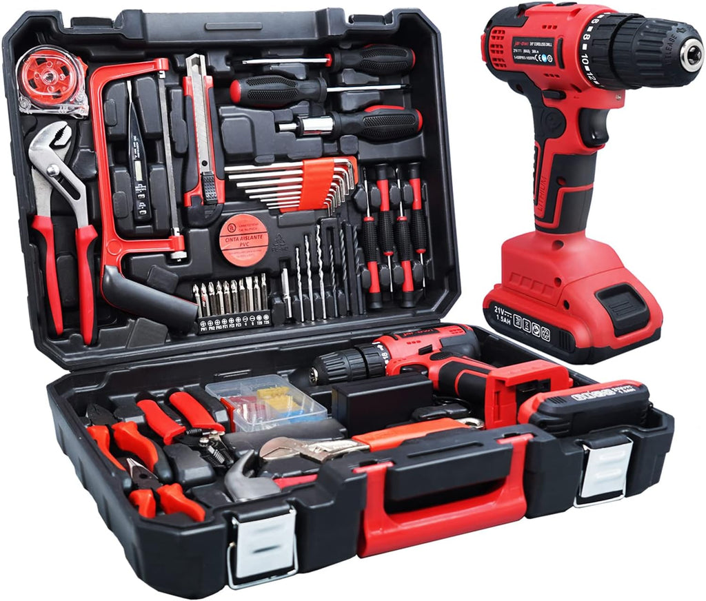 16.8V Cordless Drill with 91 Piece Tool Set and Plastic Toolbox A8790