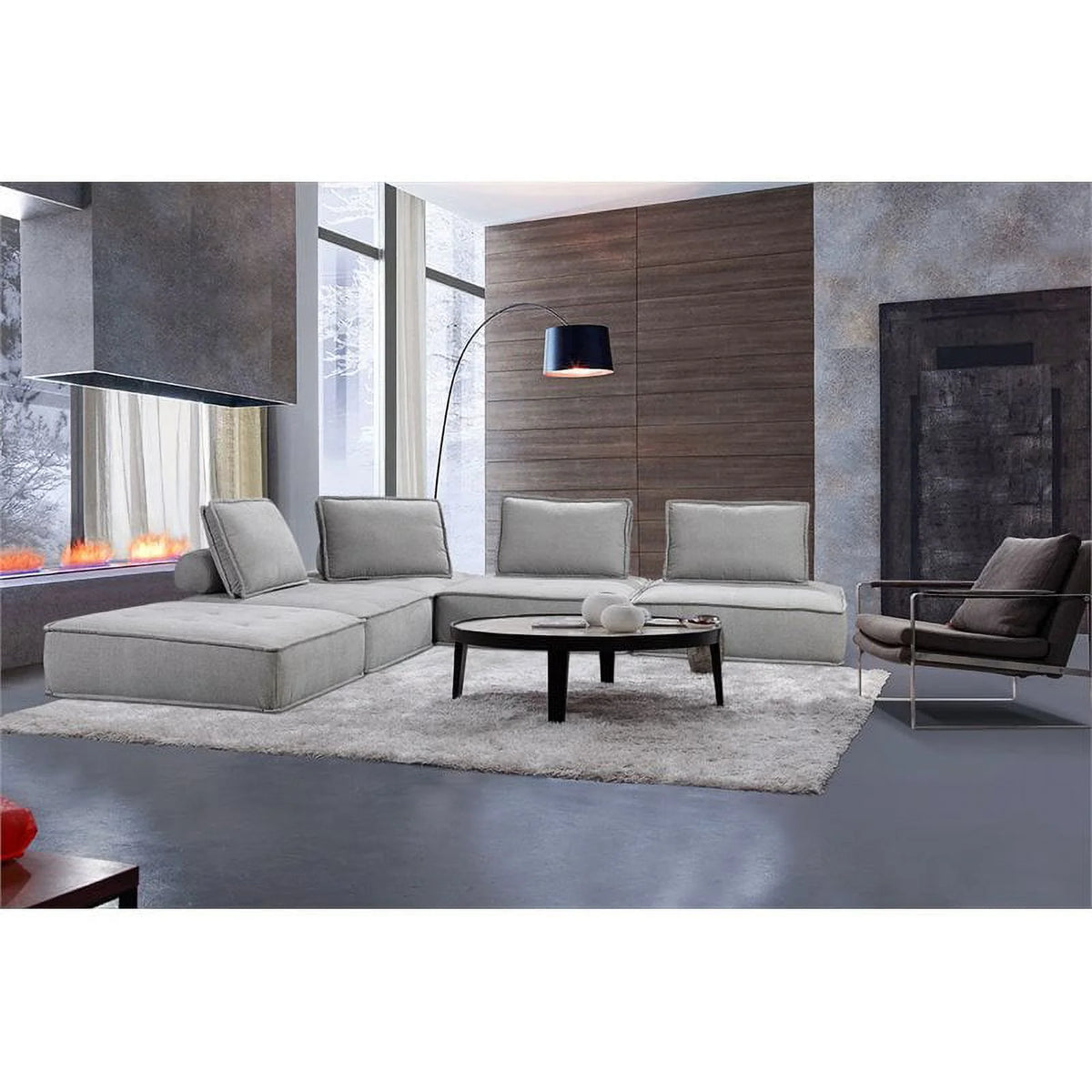 5-Piece Modern Fabric Modular Sectional Sofa in Gray S45318